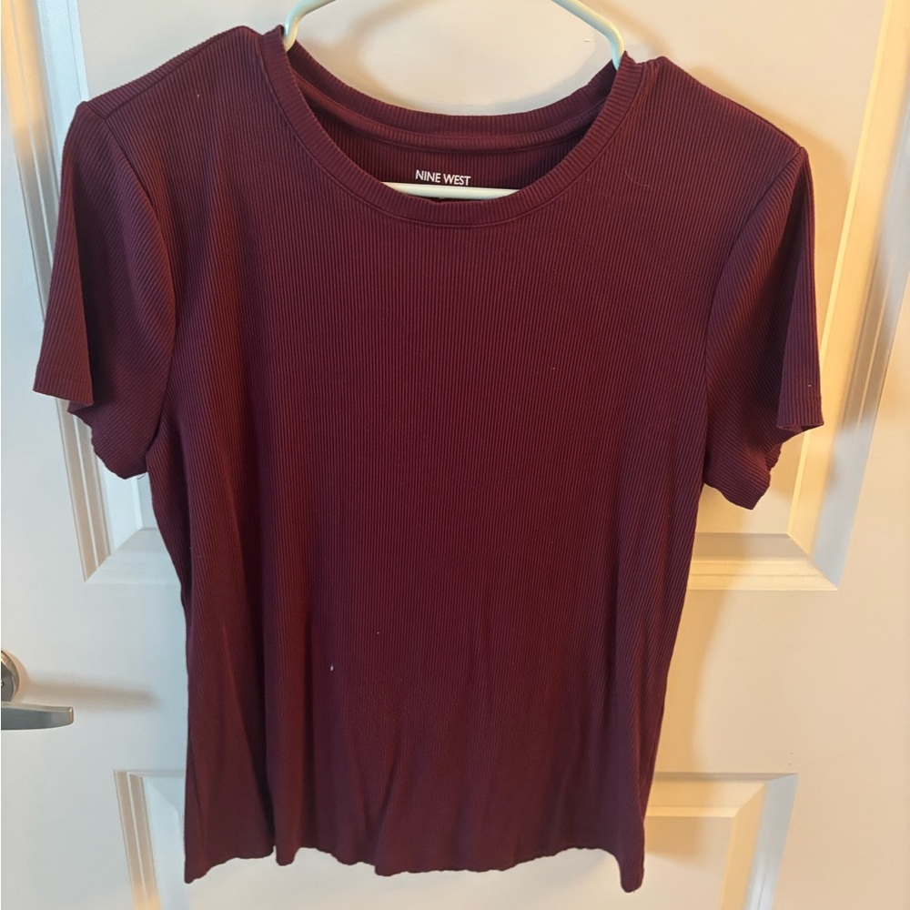Nine West Rich Burgundy Short Sleeve Tee